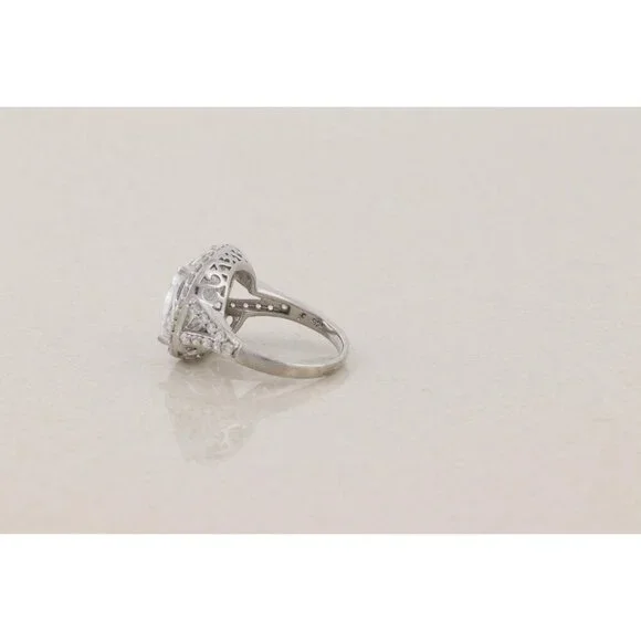 Sterling Silver Cushion Cut Cubic Zirconia Halo Ring Size 6 1/4 Sparkly - Picture 7 of 8